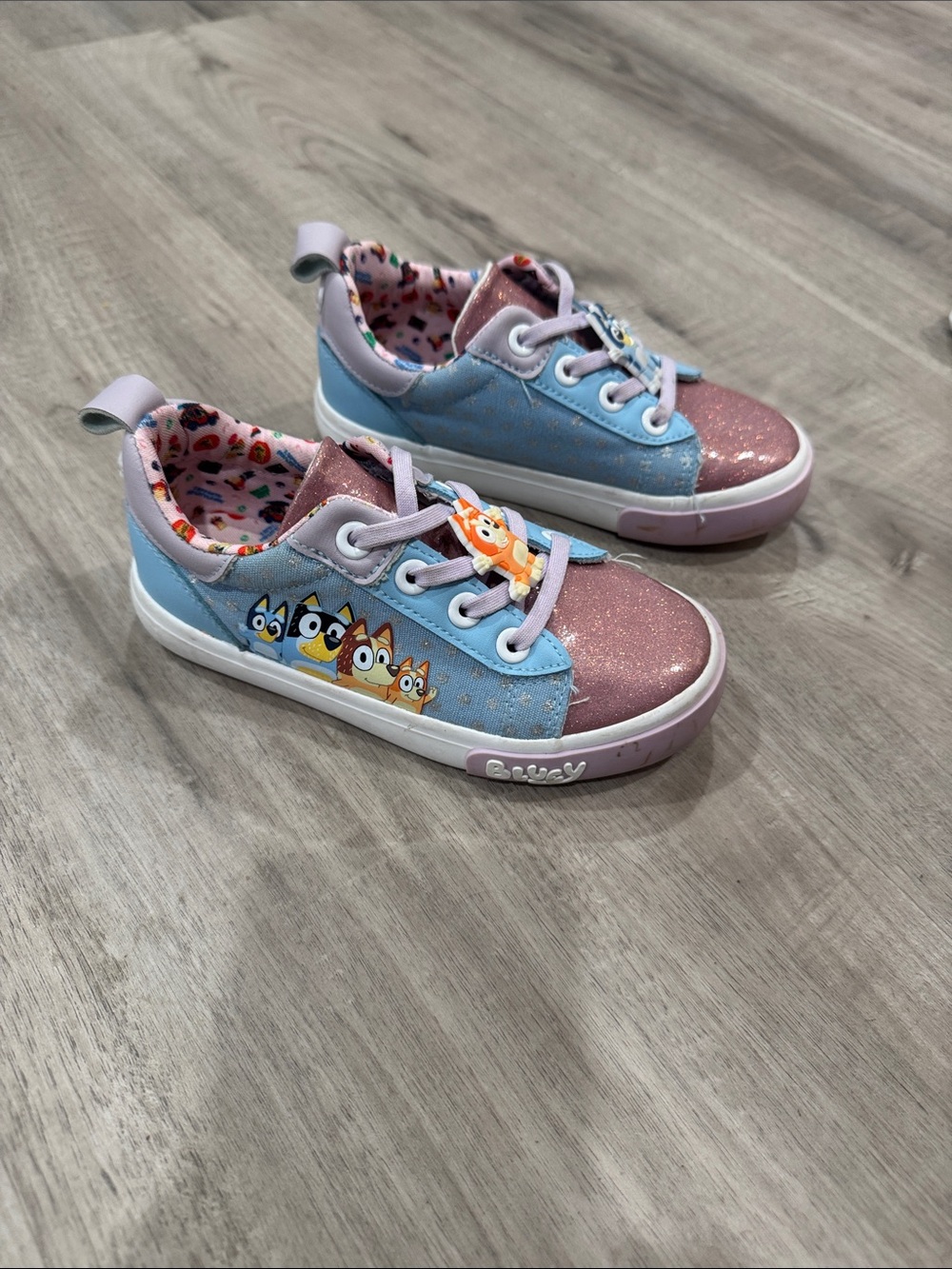 Girls Pink & Light Blue Glitter Character Lace-Up Sneakers